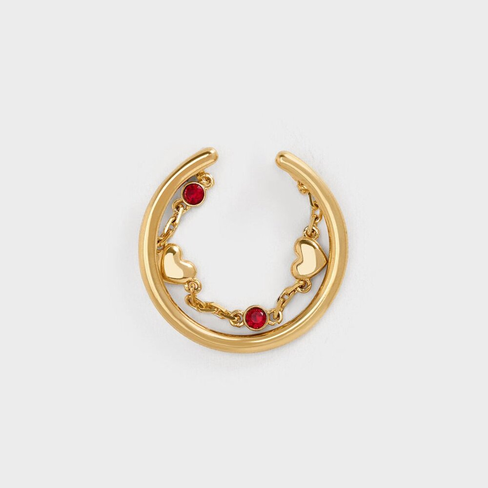 Bethania Heart Crystal Chain-Link Ring - Gold (Sold Out!) | Charles & Keith